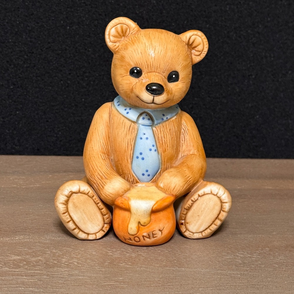 Vintage Homco Ceramic Teddy Bear Figurine Honey Pot Polka Dot Tie 1405
